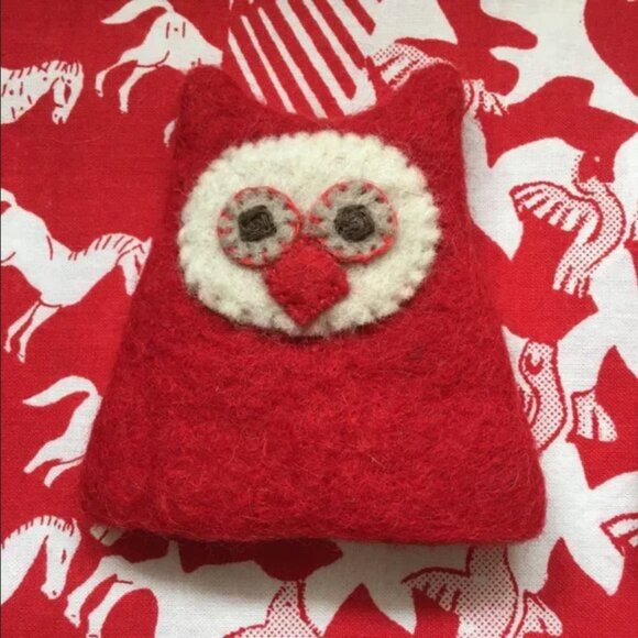 Handmade Felted Wool Owl Egg Cozy with Metal Egg Cup - Picture 5 of 13